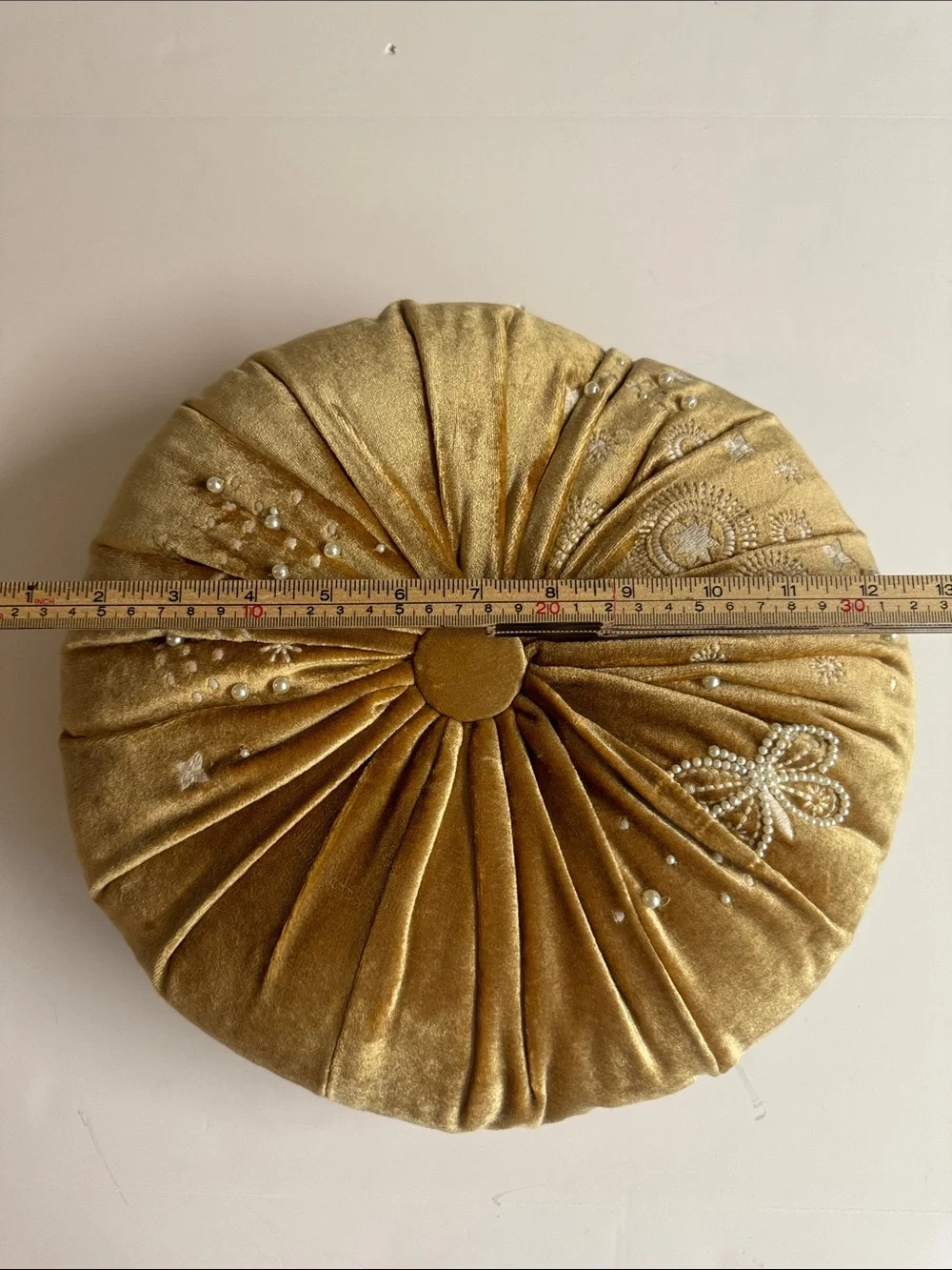 Anthropologie Clara Velvet Gold Beaded and Embroidered Pillow.
